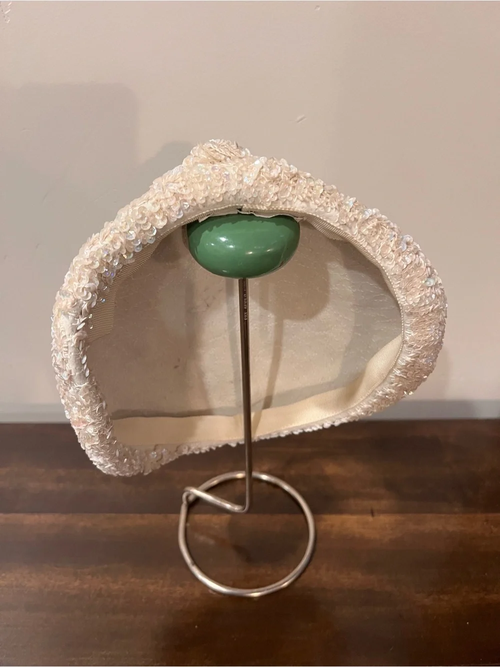 Vintage Maison Mendessolle Ivory Sequin Hat Iridescent Formal